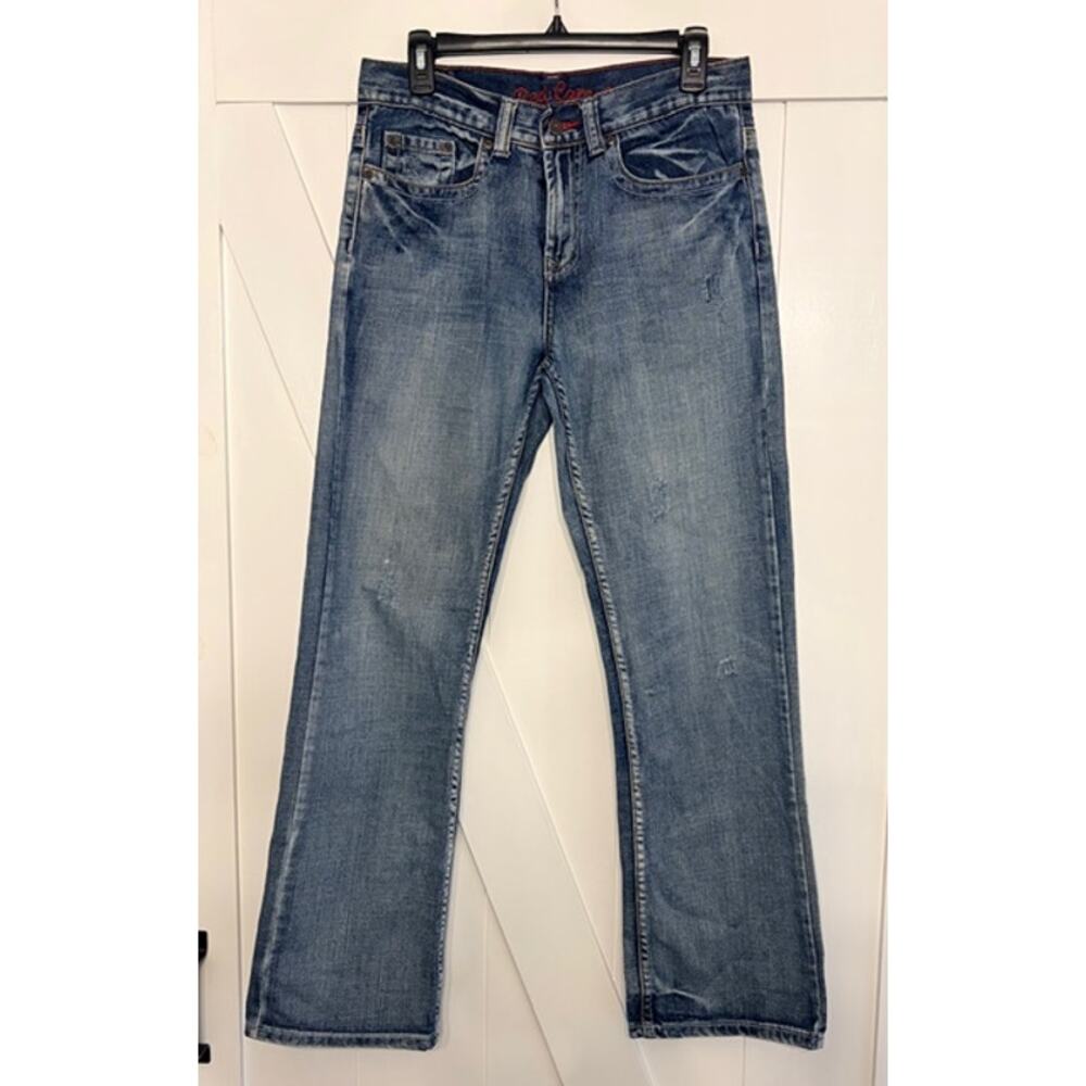 Red Camel Jeans Mens 30x32 Bootcut Blue Faded Distressed Y2K Embelished